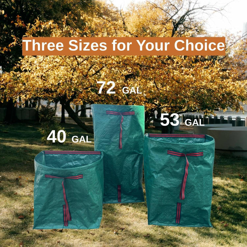 4-Pack 53-Gallon Reusable Collapsible Heavy Duty Leaf Bags with Dustpan | For lawn, garden, grass clippings, yard