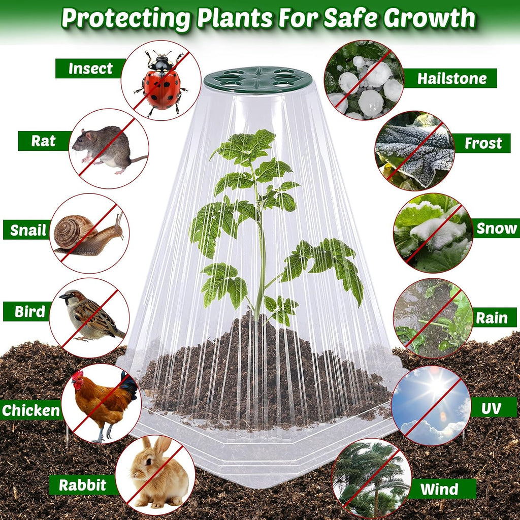 VICAMB 40 Pack Garden Cloches for Plants with 80PCS Ground Stakes,Clear Reusable Bell Covers with Rotatable Vent for