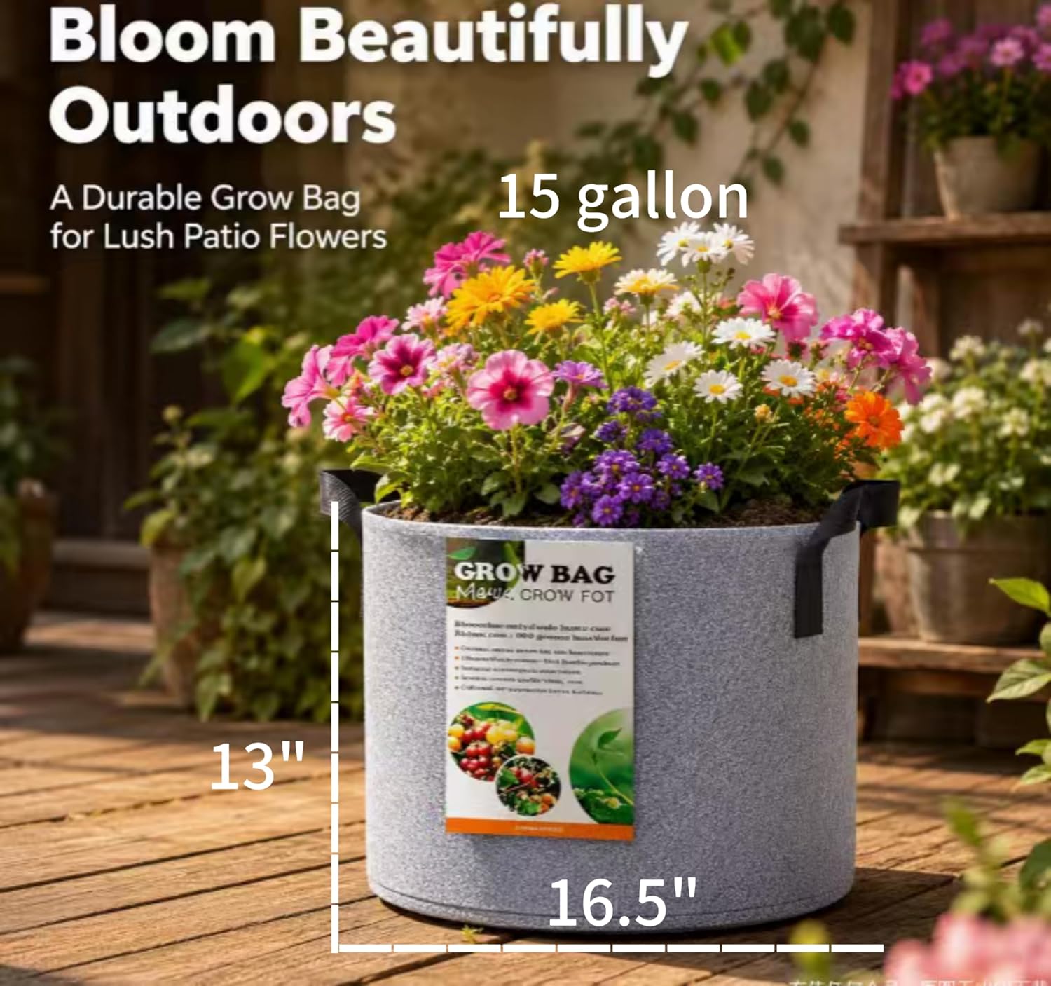15 Gallon Tall Grow Bags Pot for Plants,15Gal Fabric Nursery Plant Pot,3PCS | With Handles,15 Gallon Cloth Felt Heavy