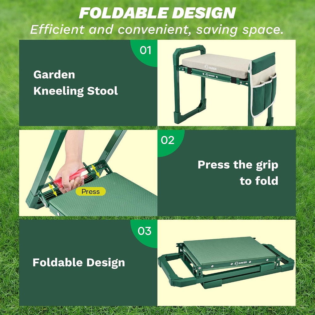 Saker Garden Kneeler and Seat Foldable Gardening Stool with Extendable Legs | Thickened Pad Tool/Storage Bag , Heavy