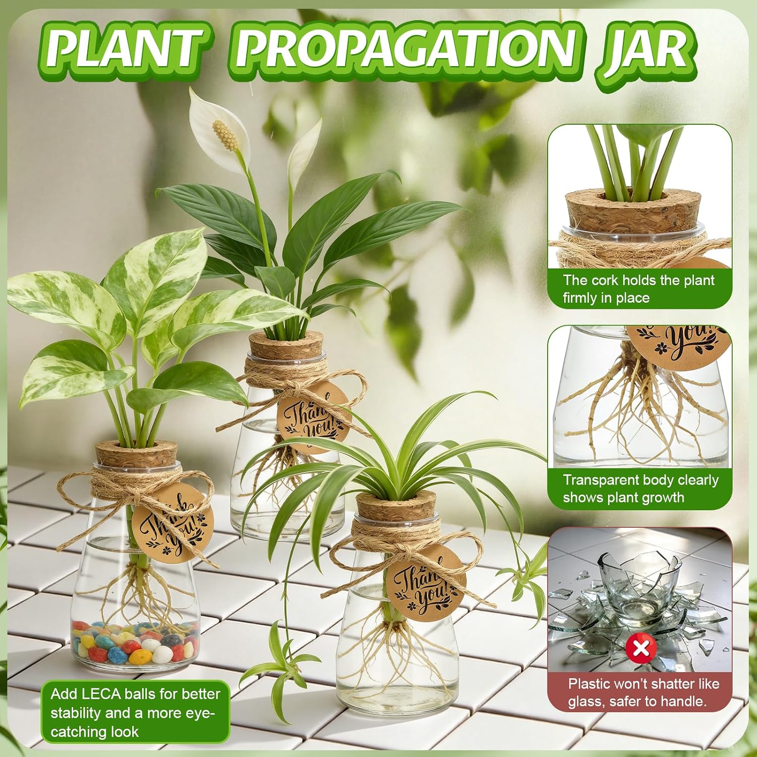 30PCS Plant Propagation Stations 3.35'' Plastic Propagation Jars Clear Vase | Clear Hydroponic Small Vase with Cork
