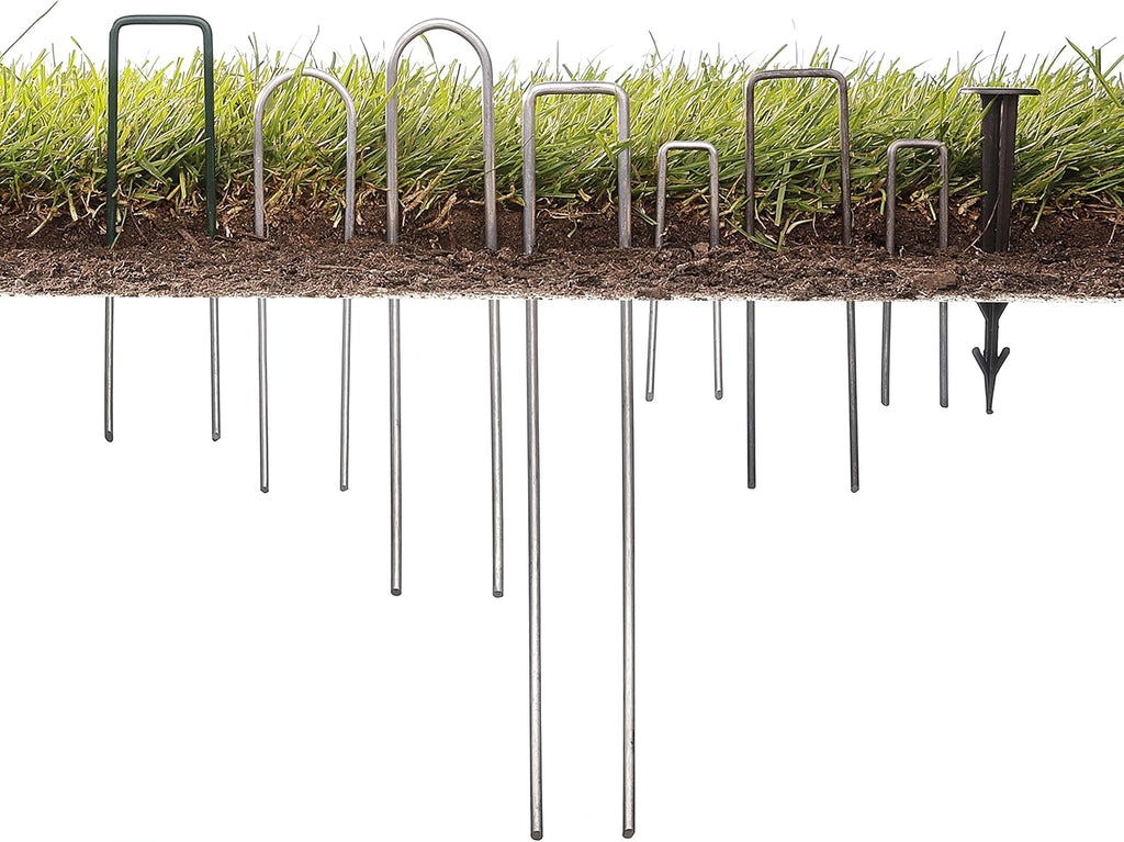 GardenMate 100-Pack Anti-Rust 8 Inch 9 Gauge Heavy-Duty U-Shaped Garden Securing Stakes/Spikes/Pins/Pegs - Hot Dipped