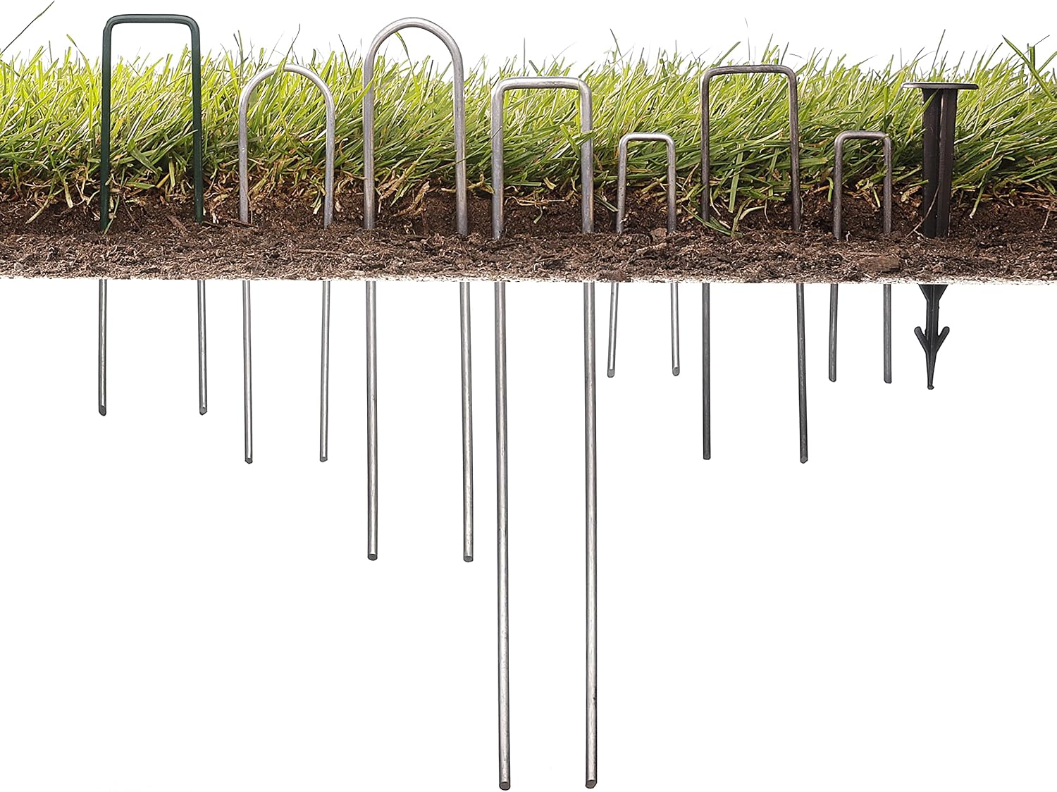 GardenMate 100-Pack Anti-Rust 8 Inch 9 Gauge Heavy-Duty U-Shaped Garden Securing Stakes/Spikes/Pins/Pegs - Hot Dipped