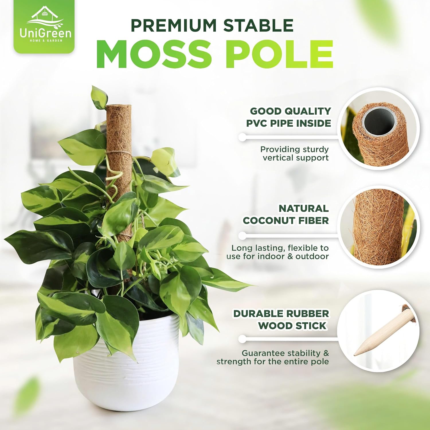 UNIGREEN 2Pack 87'' Large Premium Moss Pole, Coir Totem Poles for Big Indoor Plants, 47'' Moss Sticks for Monstera