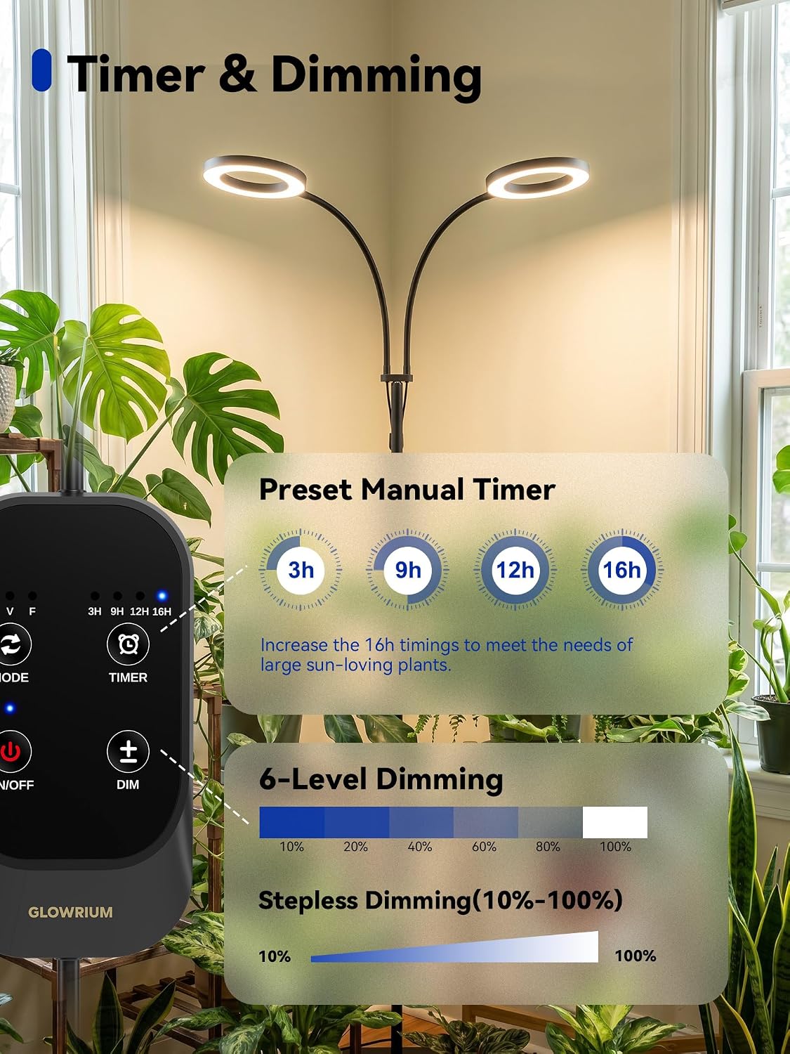 Grow Lights for Indoor Plants,Full Spectrum Plant Light with Stand | 36W Floor Grow Light with Adjustable Height