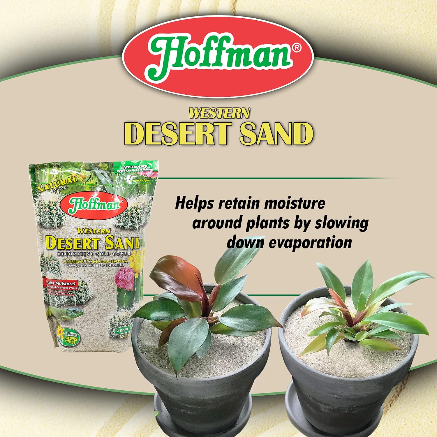 Hoffman Western Desert Sand Decorative Soil Cover for Potted or Bedded Plants, 2 Dry Quarts, 2 Pack