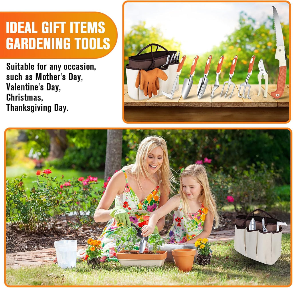 Garden Tool Set - 10 PCS Heavy Duty Stainless Steel Gardening Tools Set with Storage Bag, Gardening Kit Ideal Gardening