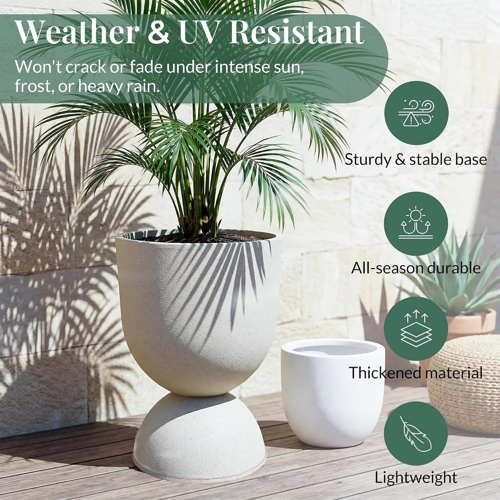 KOL Planters Flower Pots, Large Plastic Urn Planters for Indoor Outdoor Plants, Beige Pedestal Planter Pots, 23 Inch
