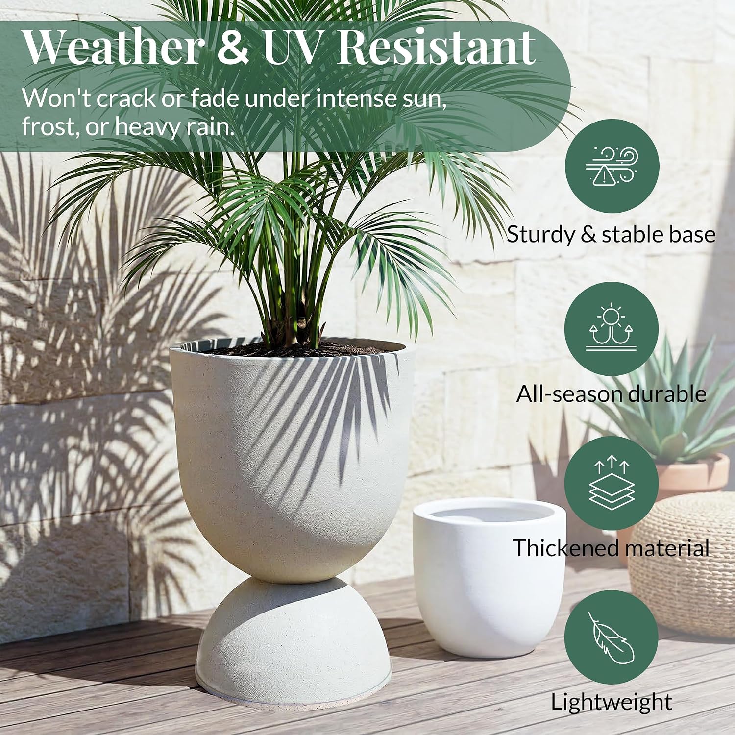 KOL Planters Flower Pots, Large Plastic Urn Planters for Indoor Outdoor Plants, Beige Pedestal Planter Pots, 23 Inch