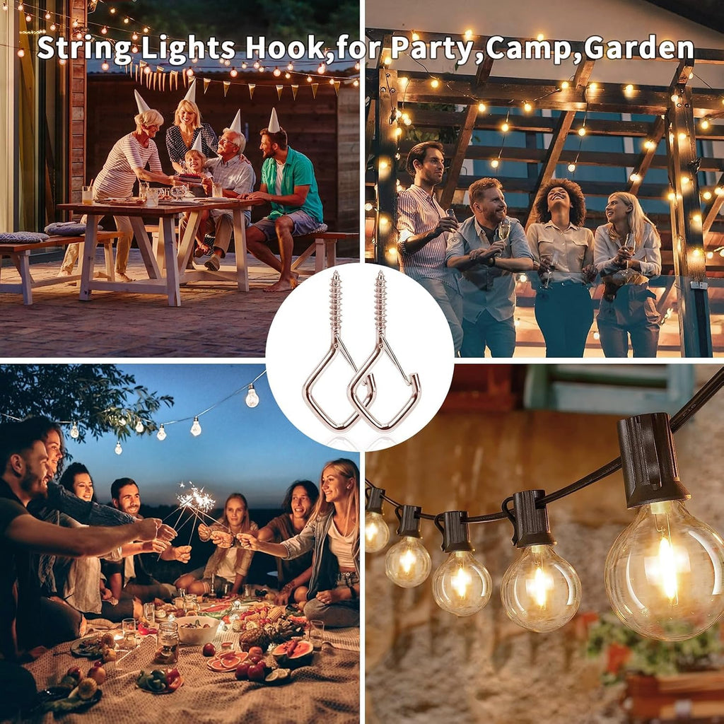50 Pcs Outdoor Hooks for String Lights,Screw Hooks for Hanging Plants,Ceiling Hooks with Safety Buckle,Square Hanger