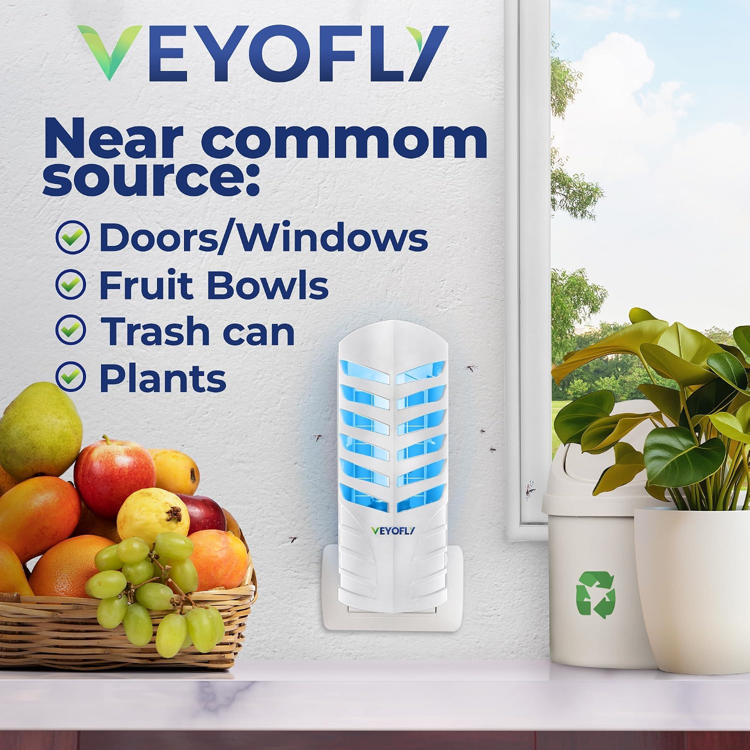 VEYOFLY Fruit Fly Traps Indoor Plug-in UV, Gnat Trap, 2 Device + 6 Refills | UV light attracts insects to glue cards
