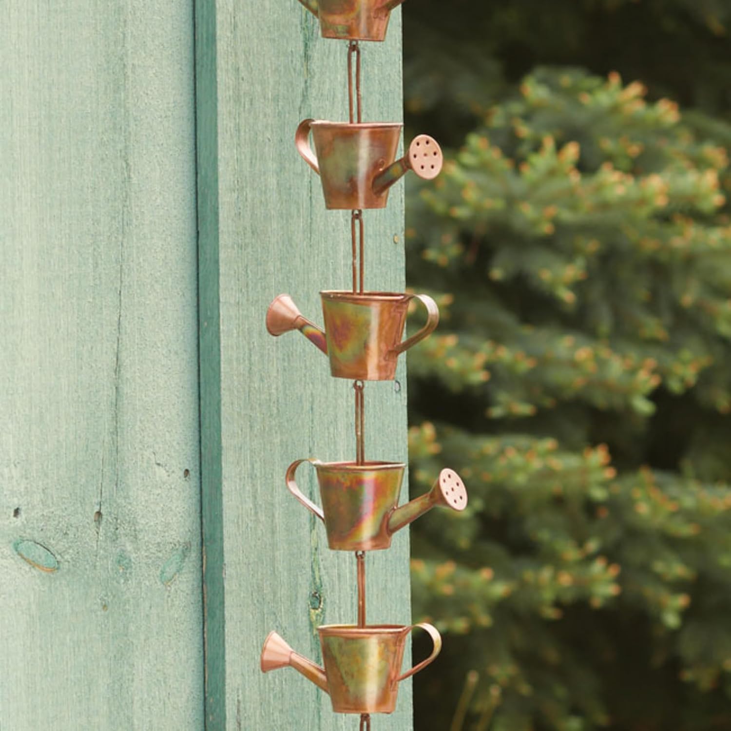 Flamed Copper Colored Watering Cans Rain Chain, 5" x 96" x 2.5"