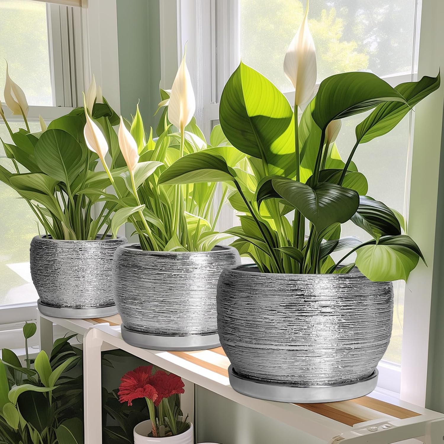 SQOWL Ceramic Plant Pots - 6 Inch Planter for Indoor Outdoor Plants, Modern Round Flower Pots with Drainage Hole and