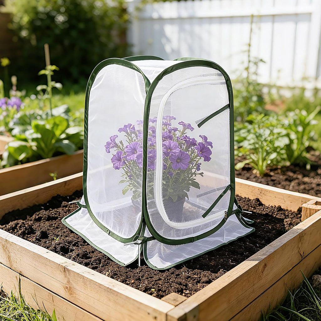 Pop Up Plant Covers, 3 Pack Mesh Net Protectors Cage with Stakes | Breathable Mesh, Outdoor Gardeners, Protecting