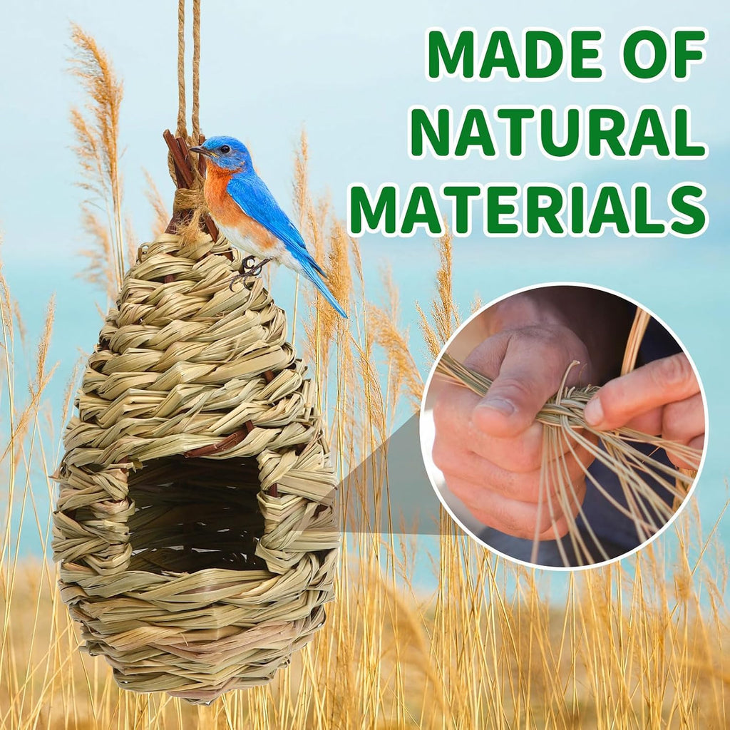NOVWANG 4 Pcs Hand Woven Hummingbird Houses for Outside | Hand Woven Finch Bird Nest, Outdoor Gardens Patios Balconies