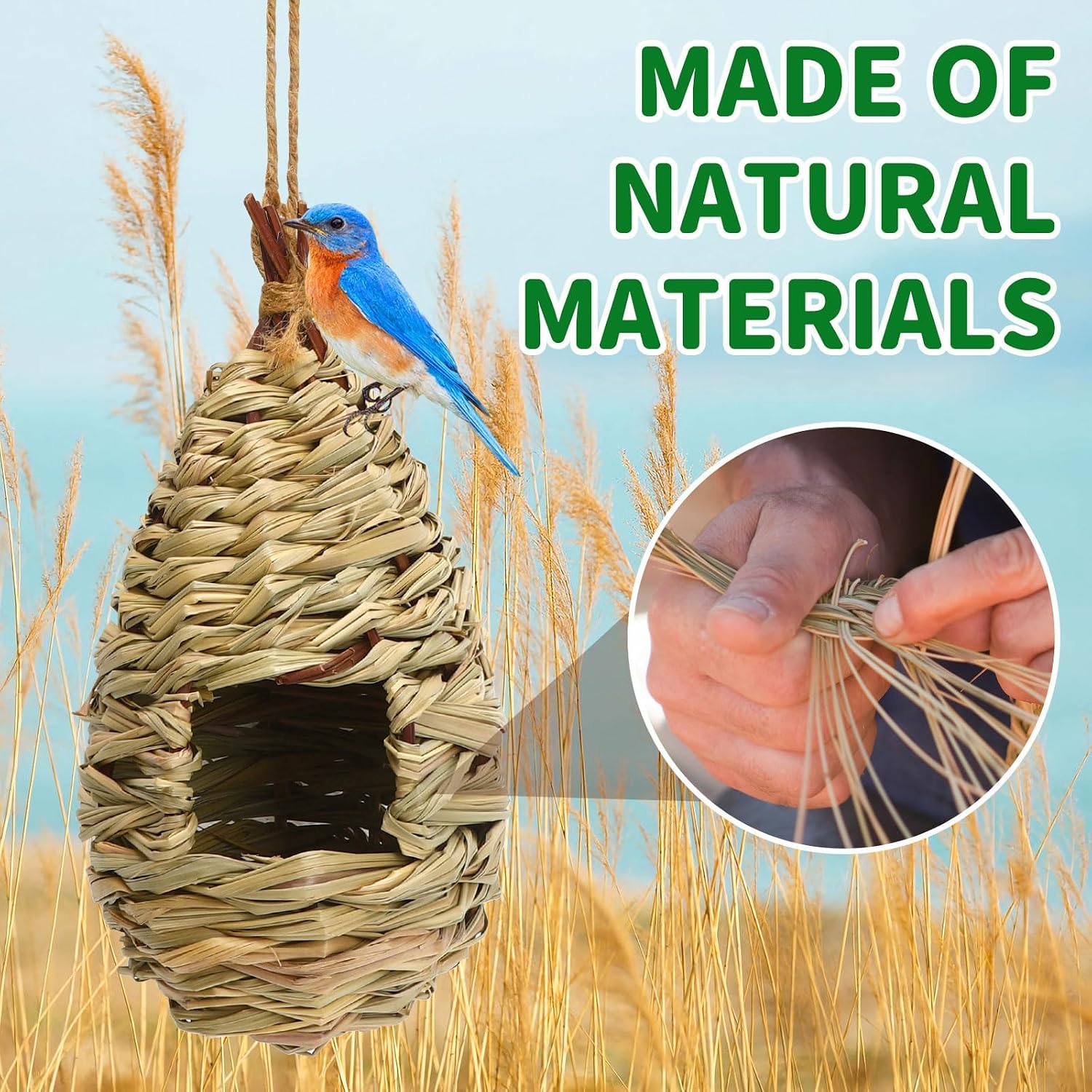 NOVWANG 4 Pcs Hand Woven Hummingbird Houses for Outside | Hand Woven Finch Bird Nest, Outdoor Gardens Patios Balconies