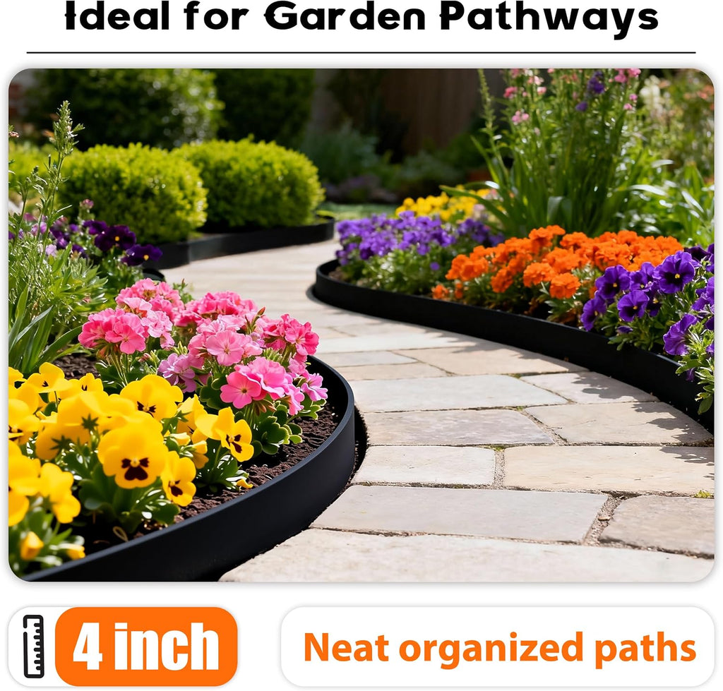 4 inch Tall Landscape Edging Kit 80FT Garden Edging with 150 Spikes for Lawn Edging and Flower Beds (Black, 80FT)