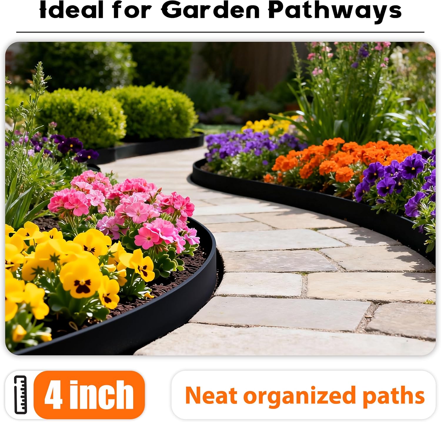 Landscape Edging 4 Inch Tall No Dig Garden Edging Border 60FT with 60 Metal Stakes,Lawn Edging for Yard, Flower Bed and