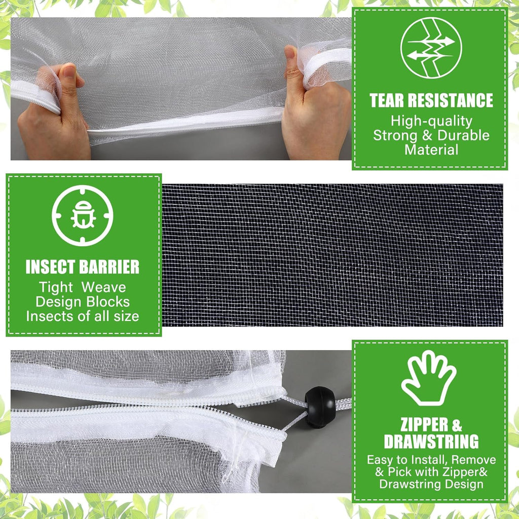 2 Pcs Large Fruit Tree Netting 15 X 15 Ft with Zipper Drawstring | Protect Fruit from Squirrels Birds Bug Deer & Rat