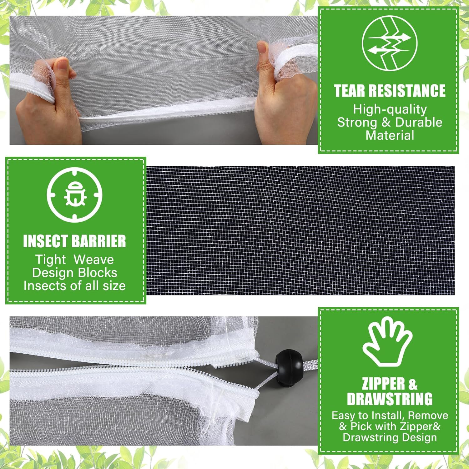 2 Pcs Large Fruit Tree Netting 15 X 15 Ft with Zipper Drawstring | Protect Fruit from Squirrels Birds Bug Deer & Rat