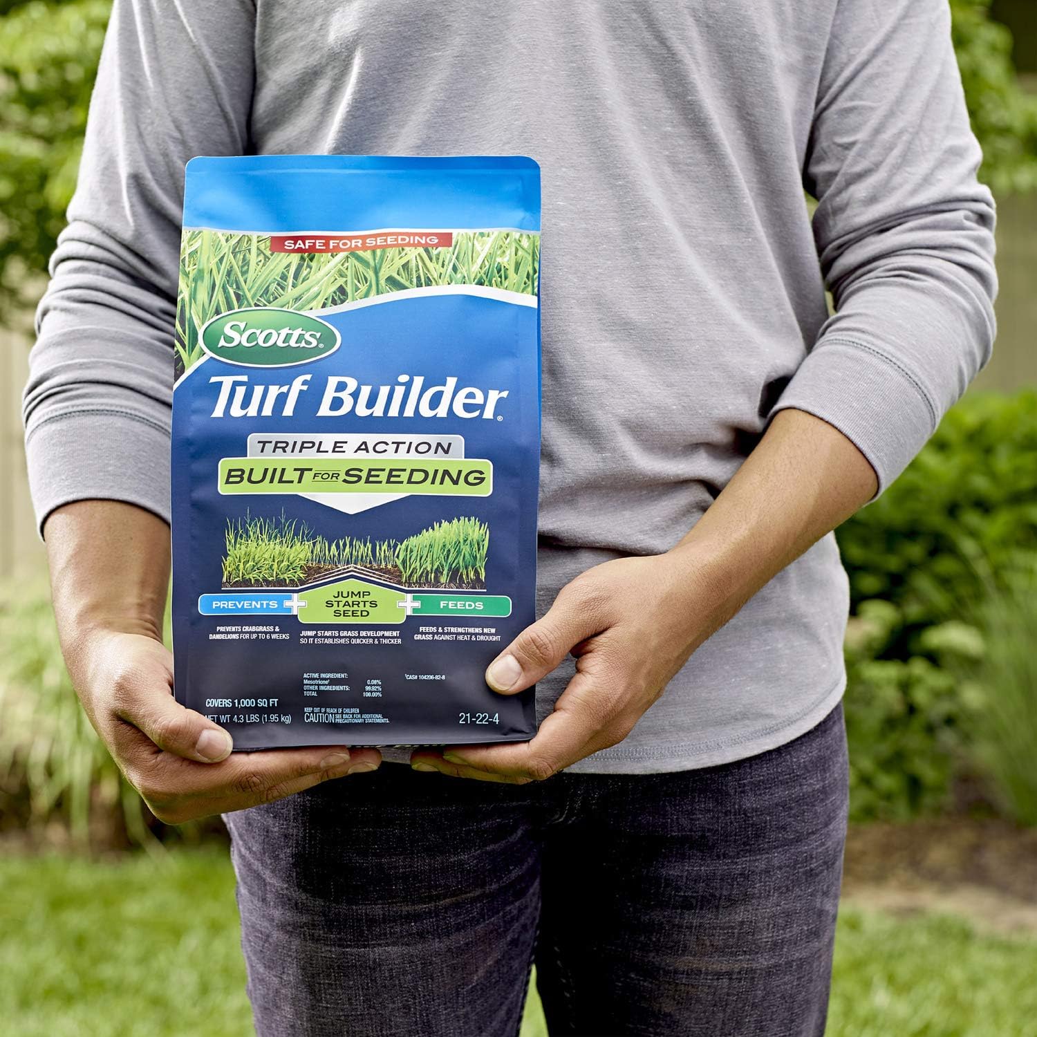Scotts Turf Builder Triple Action Built for Seeding, 4.3 lbs. | Weed Preventer and Fertilizer for New Lawns, Covers