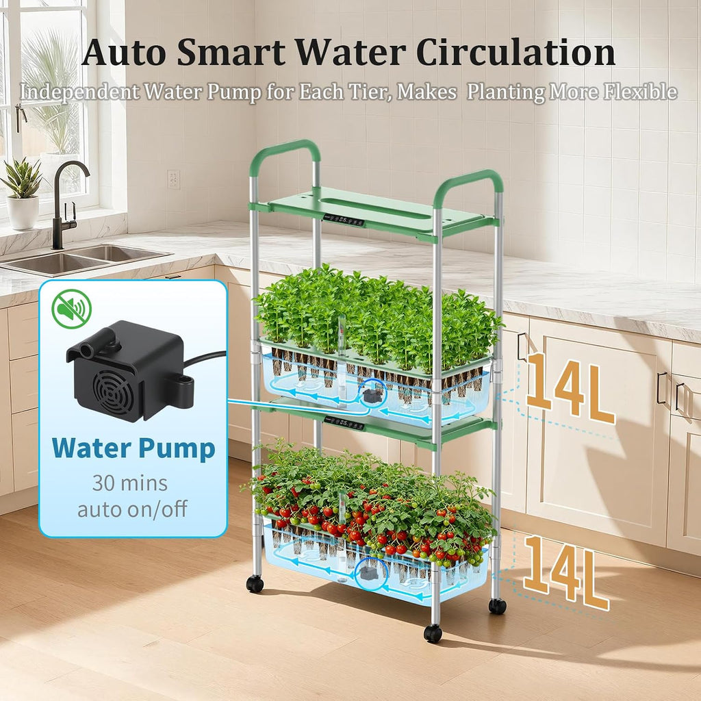Growell Hydroponics Growing System Kit, 54 Pods Vertical Indoor Herb Garden with Smart LED Grow Light, Auto Circulating