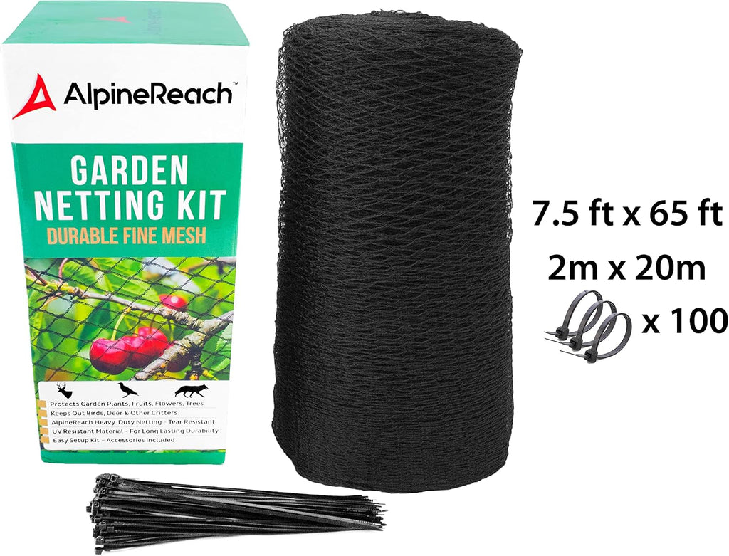 AlpineReach Garden Netting 7.5 x 65 ft Heavy Duty Bird Net, Deer, Plant Protection Extra Strong Woven Mesh, Reusable