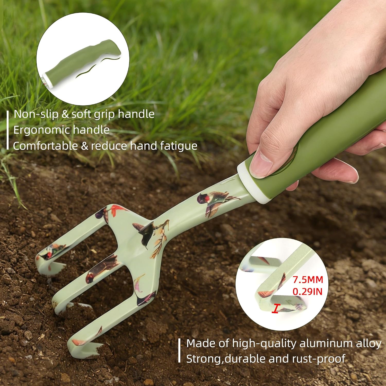 Garden Tool Set with Hummingbird Print, Heavy Duty Gardening Hand Tools with Garden Tool Bag,Gardening Gifts for