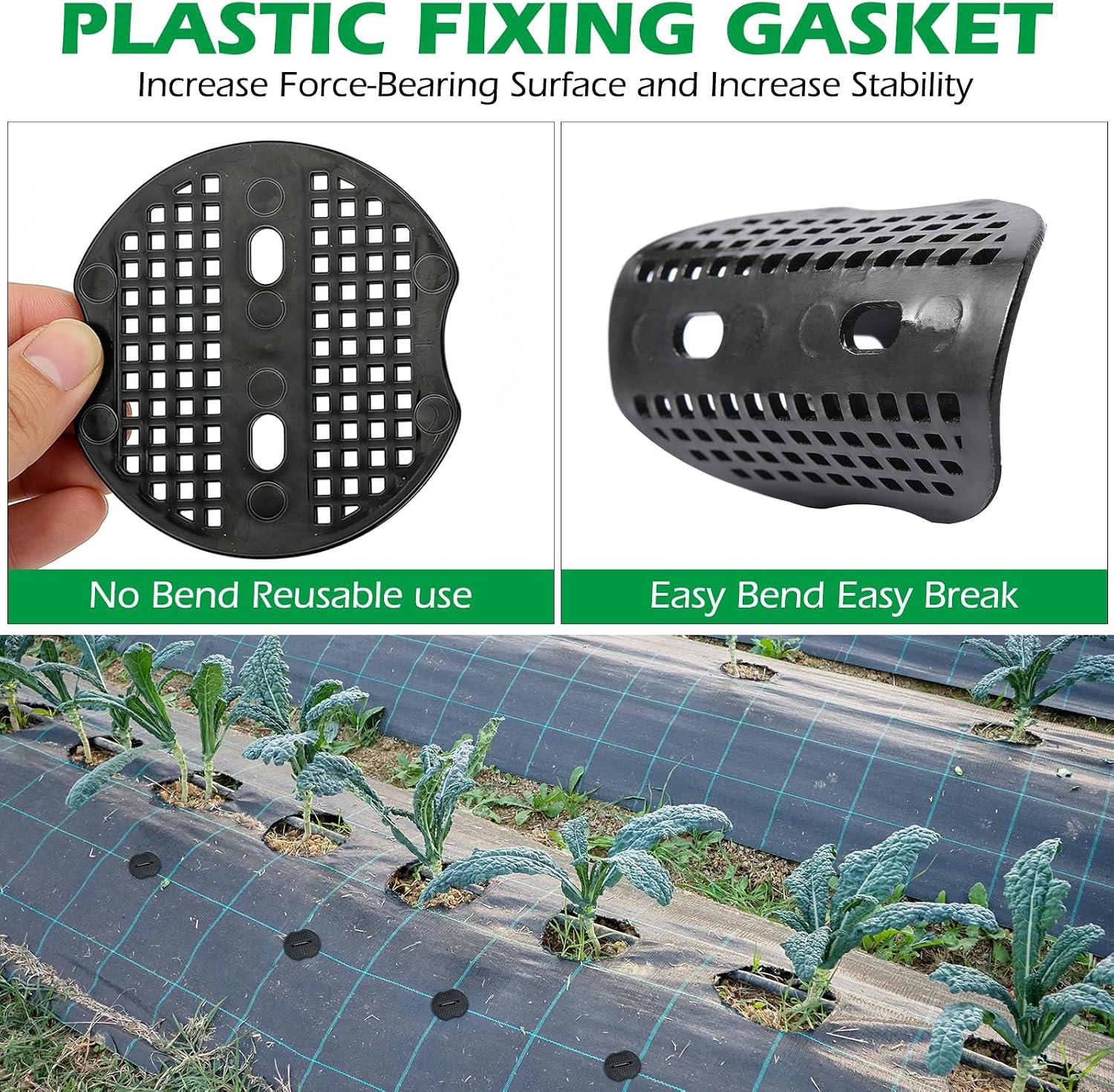 200 Pack Landscape Staples and 200 Pack Gaskets, 11 Gauge 6in Galvanized Steel Garden Staples with Black Pad for