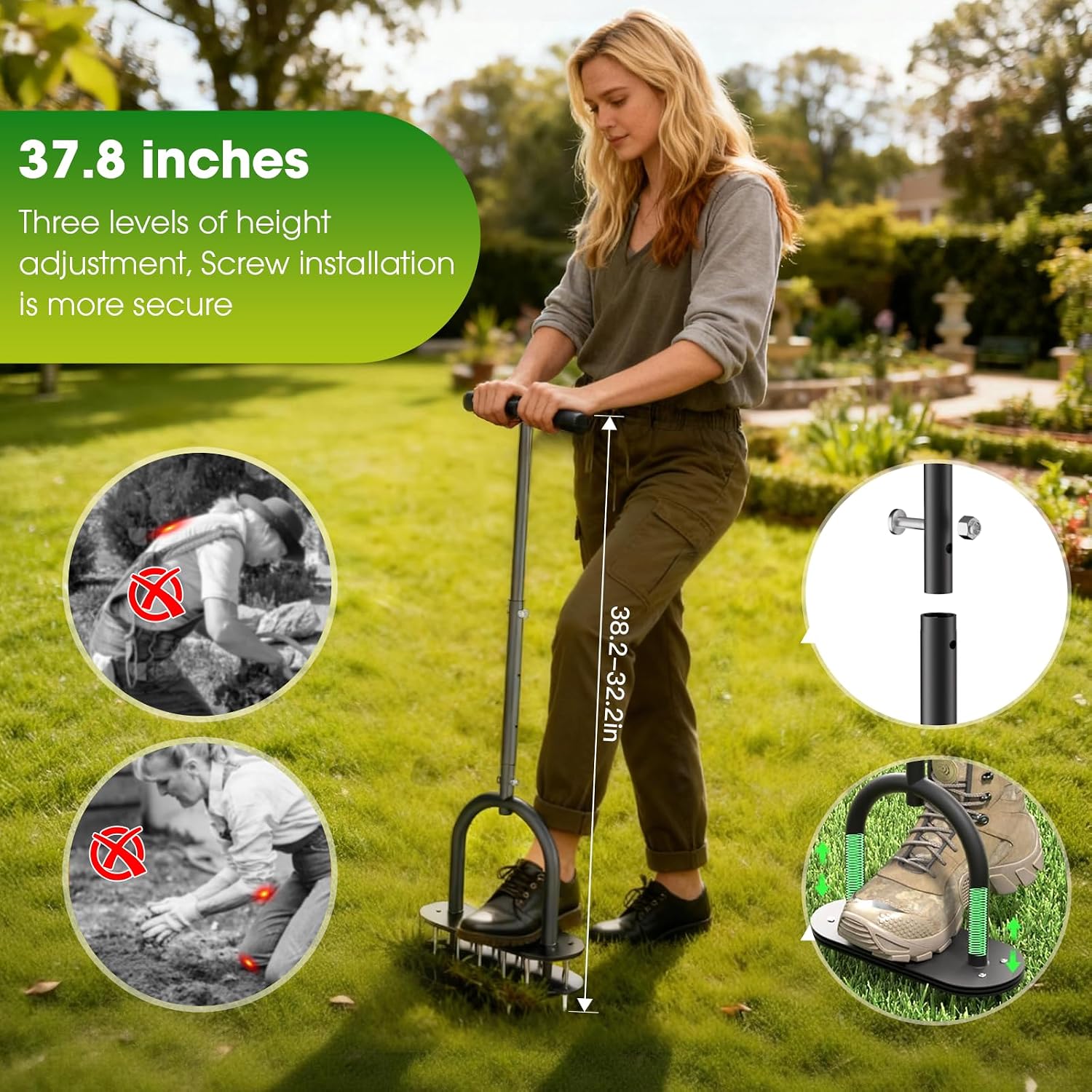 seasky Lawn Aerator, Manual Lawn Aerator Tool with Padded T-Handle, Wide Foot Plate & 15-3 Inch Solid Steel Spikes