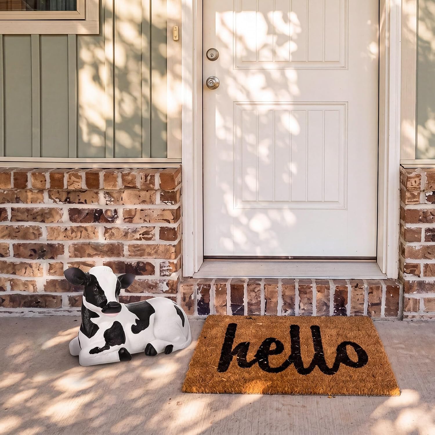 Cow Porch Statue Small Cute Figurines for Porch, Resin Farmhouse Decor for Yard, Garden, Patio, Outdoor, Indoor