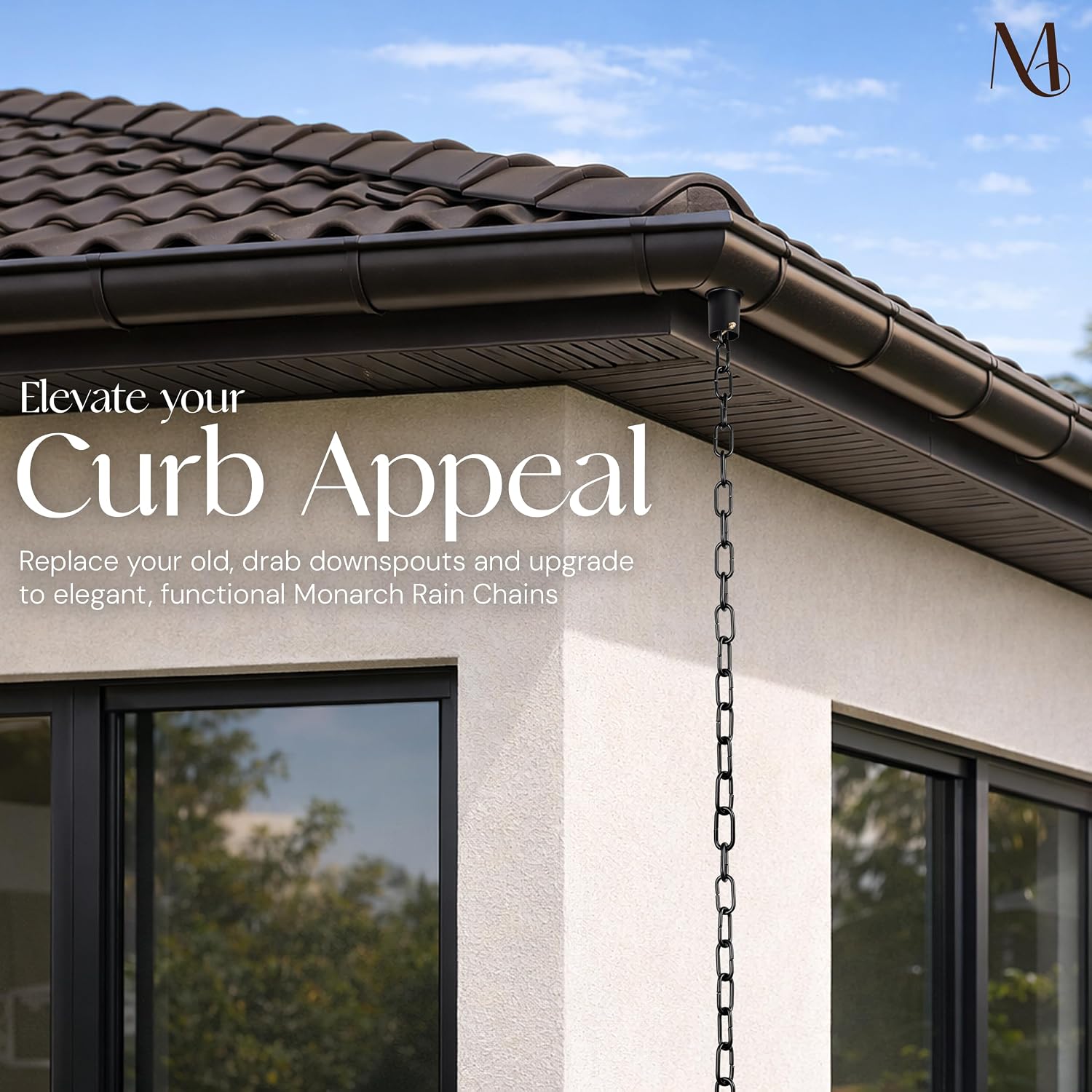 Monarch Rain Chains Aluminum Trad Link Black Rain Chains for Gutters – 8.5 ft Black Decorative Rainchain Outdoor