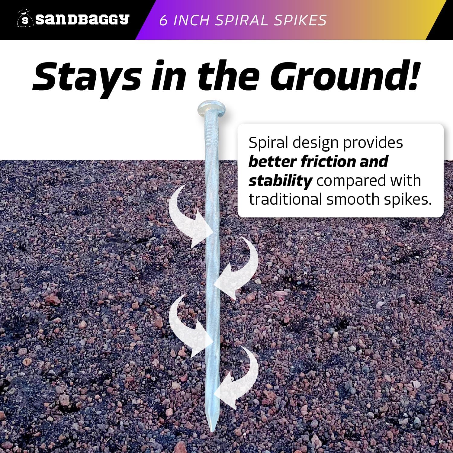 Sandbaggy 6 Inch Galvanized Artificial Turf Stakes - Spiral Landscape Nails - Ground Spikes/Pins for Synthetic Grass