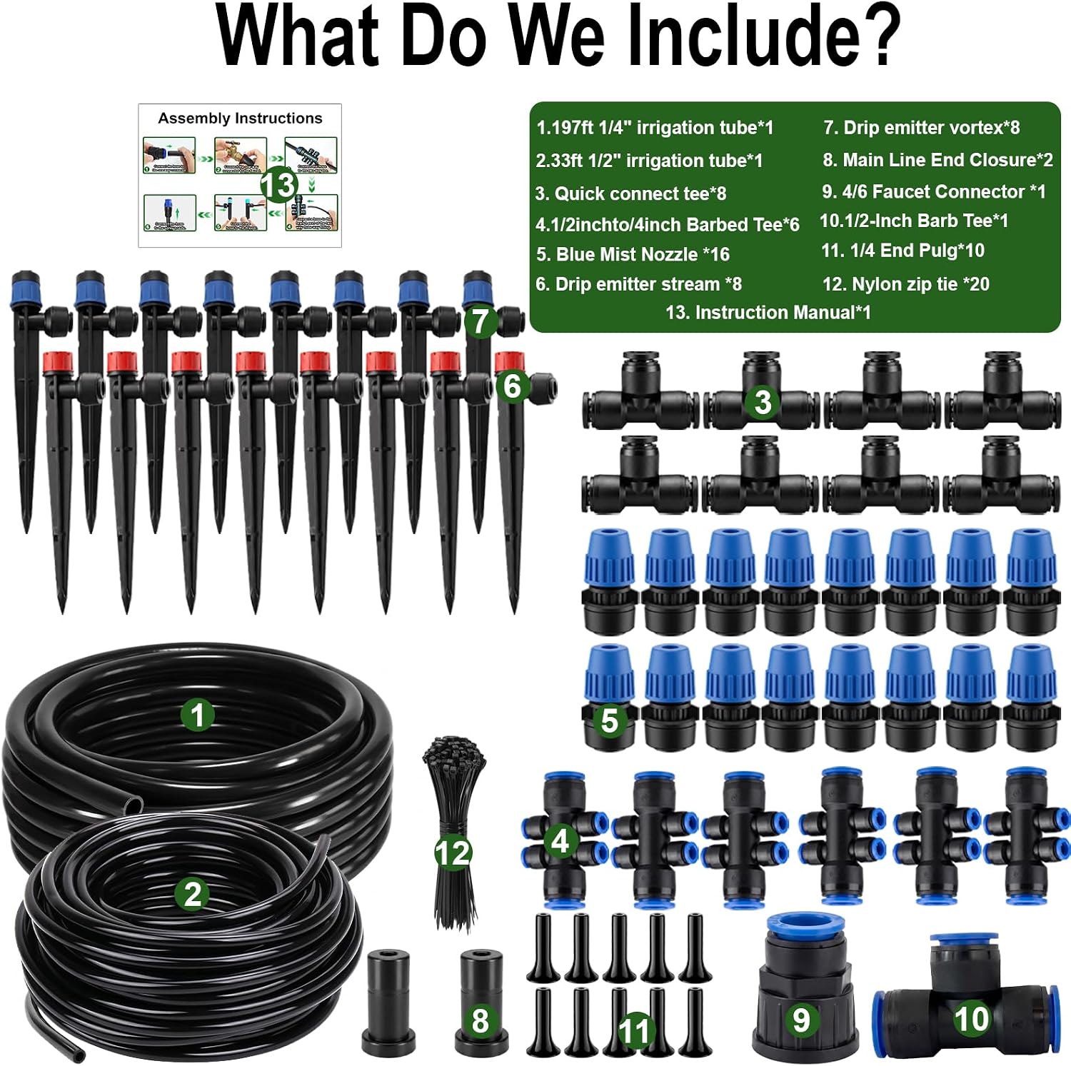 Drip Irrigation Kit – 230FT Automatic Garden Watering System with Quick-Connect 1/4" & 1/2" Fast-Lock Tubing