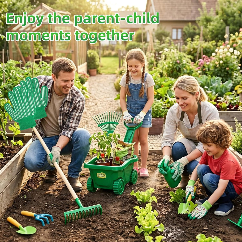 10pcs Kids Gardening Tools Set - Wheelbarrow Set for Kids3-8 | Wheelbarrow Toys with Shovel,Rake,Hoe and Watering,STEM