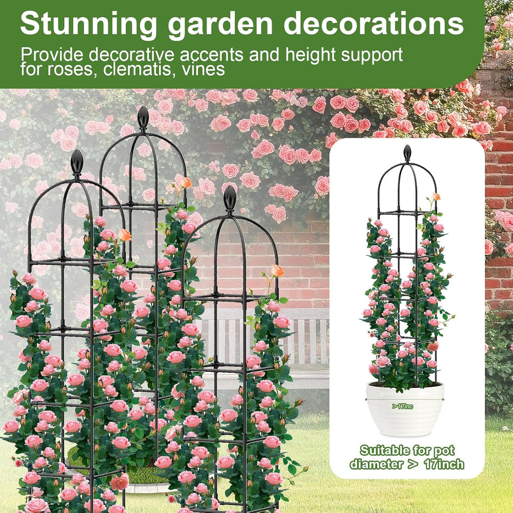 2 Pack Garden Obelisk Trellis, 70" Tall Plant Support for Climbing Vine, Metal Covered Plastic Coating Rustproof Heavy