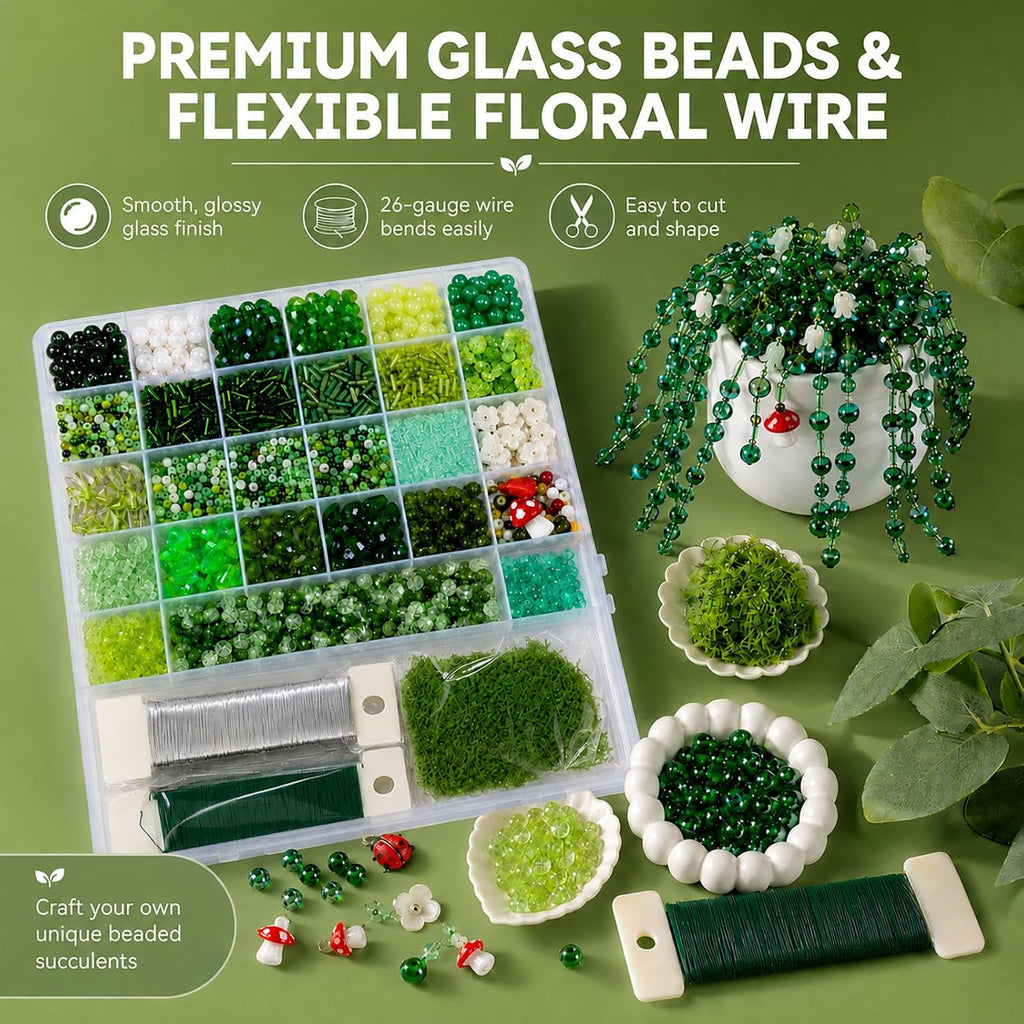 Scvotier Beaded Plant Kits with Wire and Beads (Complete Kit with Pots & Foam)