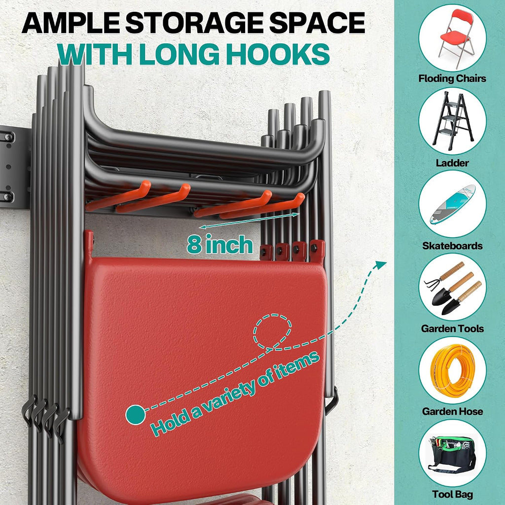 EVERHANGER Garage Tool Storage Organizer Wall Mount, Versatile Garden Tool Rack Organization, Folding Chair Hangers
