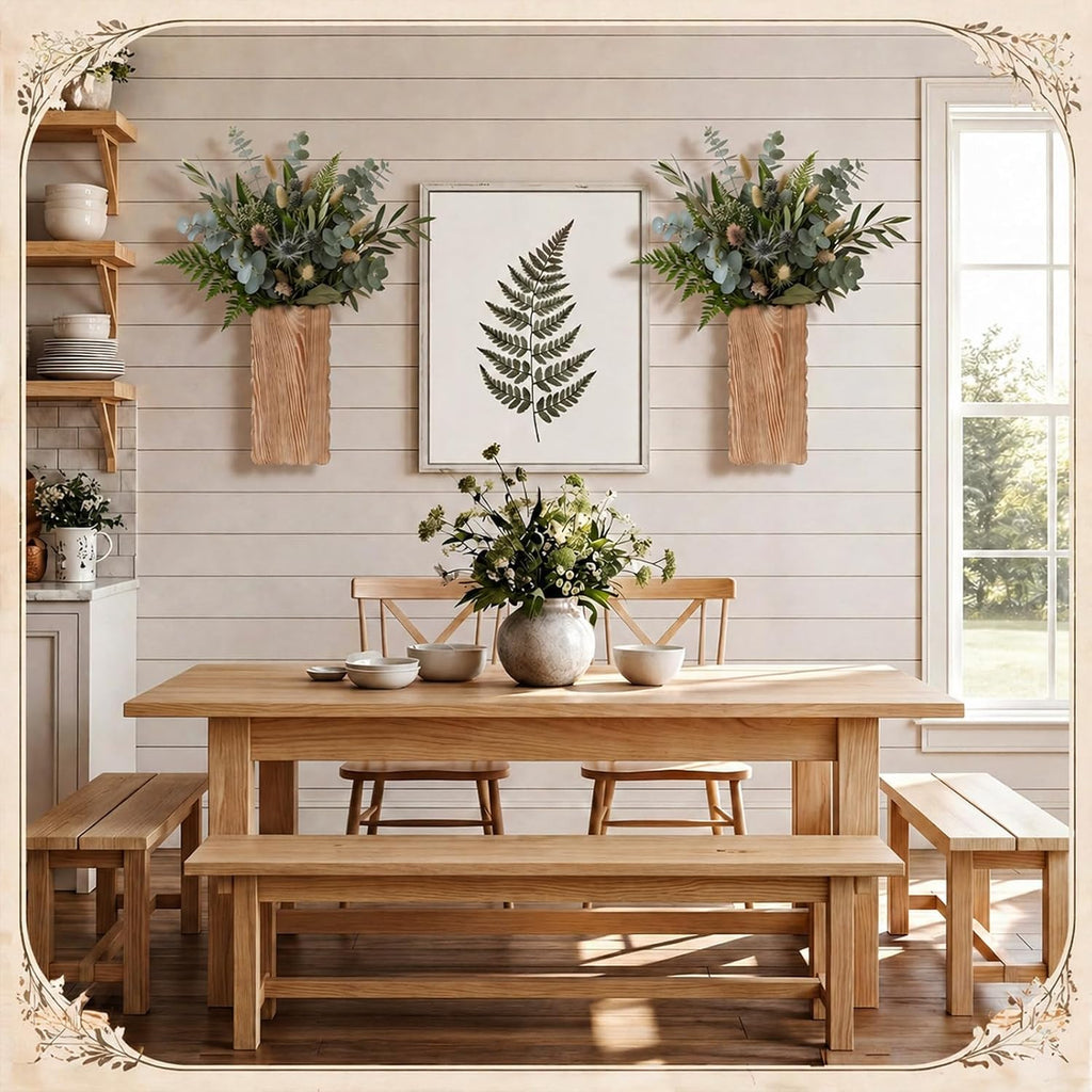 2 Pack Scalloped Wood Wall Planter Vases Rustic Hanging Pocket Planters for Indoor Fake Plants & Dried Flowers Modern