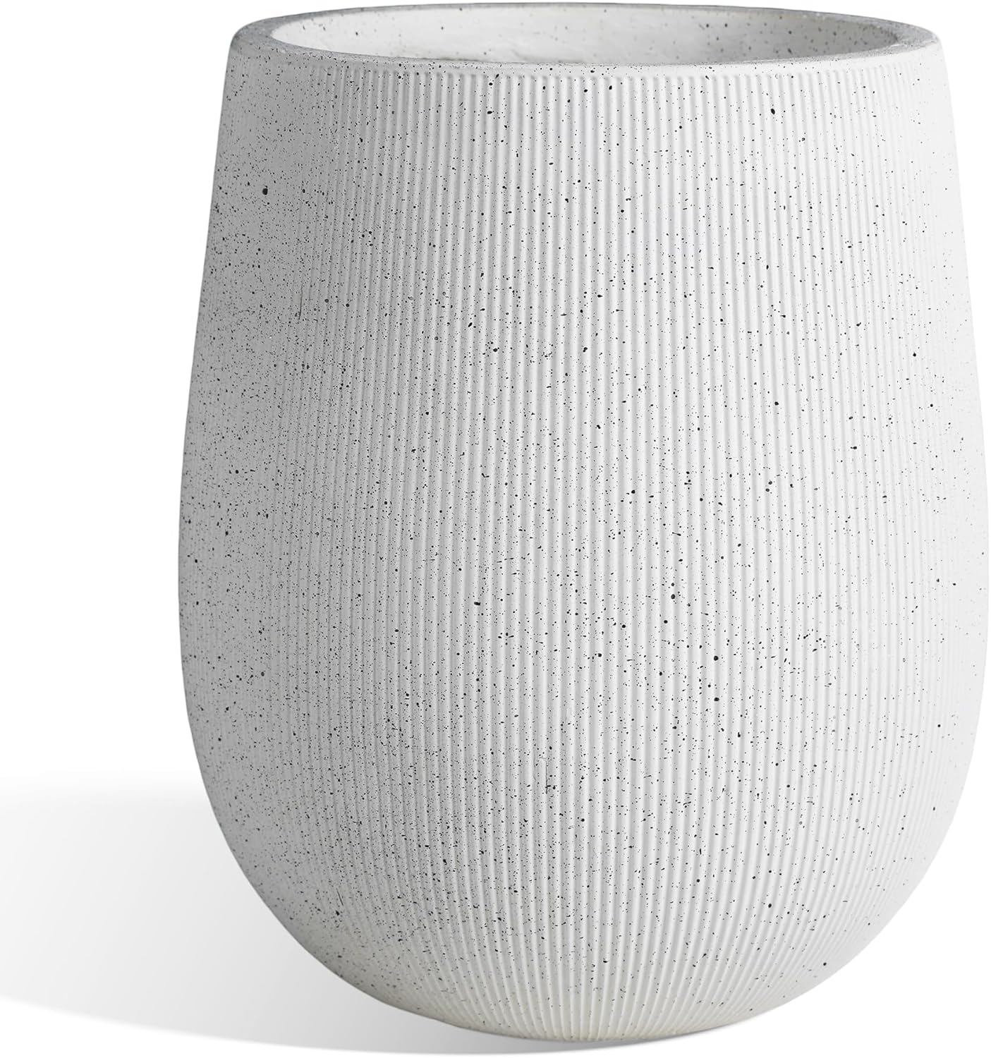 Worth Garden White Large Round Planter, 12.5" Dia x 18.5" H Lightweight Magnesium Oxide Cement Plant Pot with a Striped