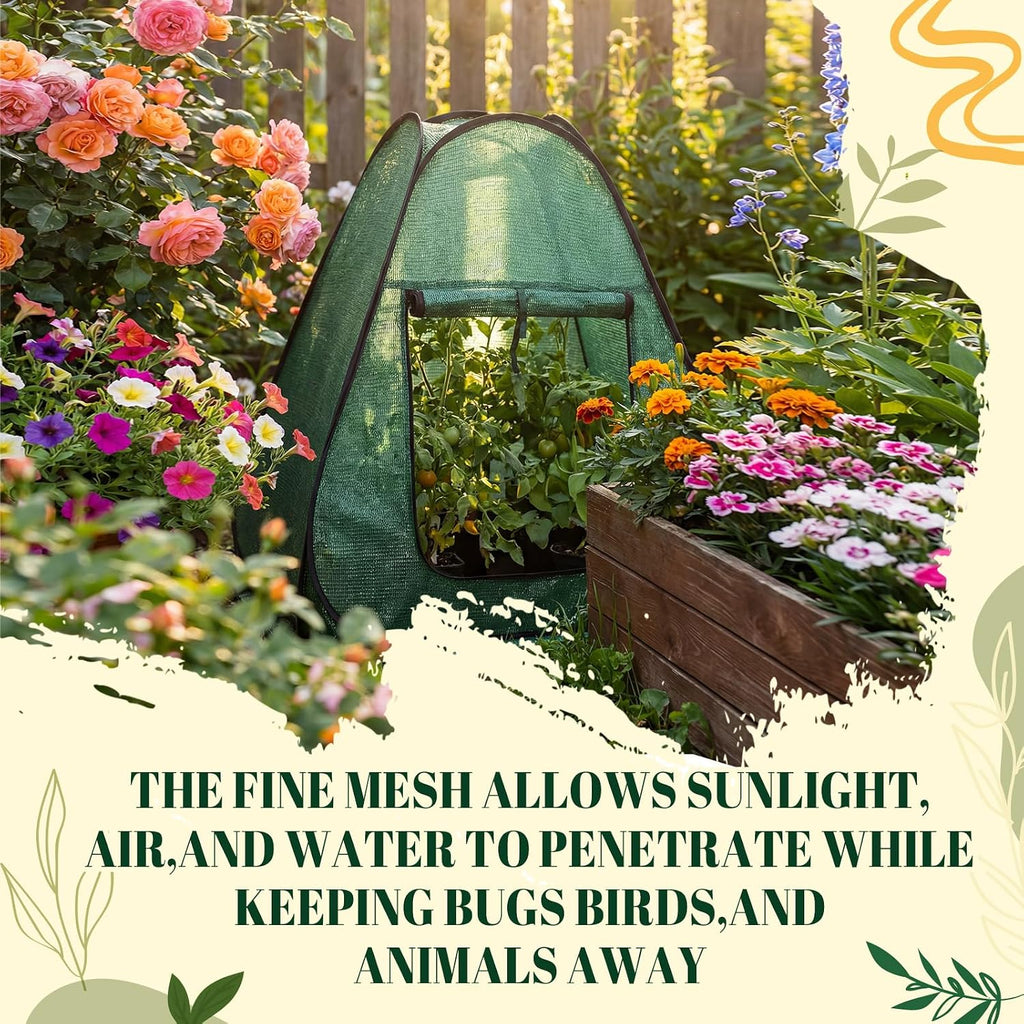4 Pack 28" x 28" x 32" Pop up Plant Covers with Zipper Door and Stakes, Garden Netting, Crop Cage Against Birds, Small