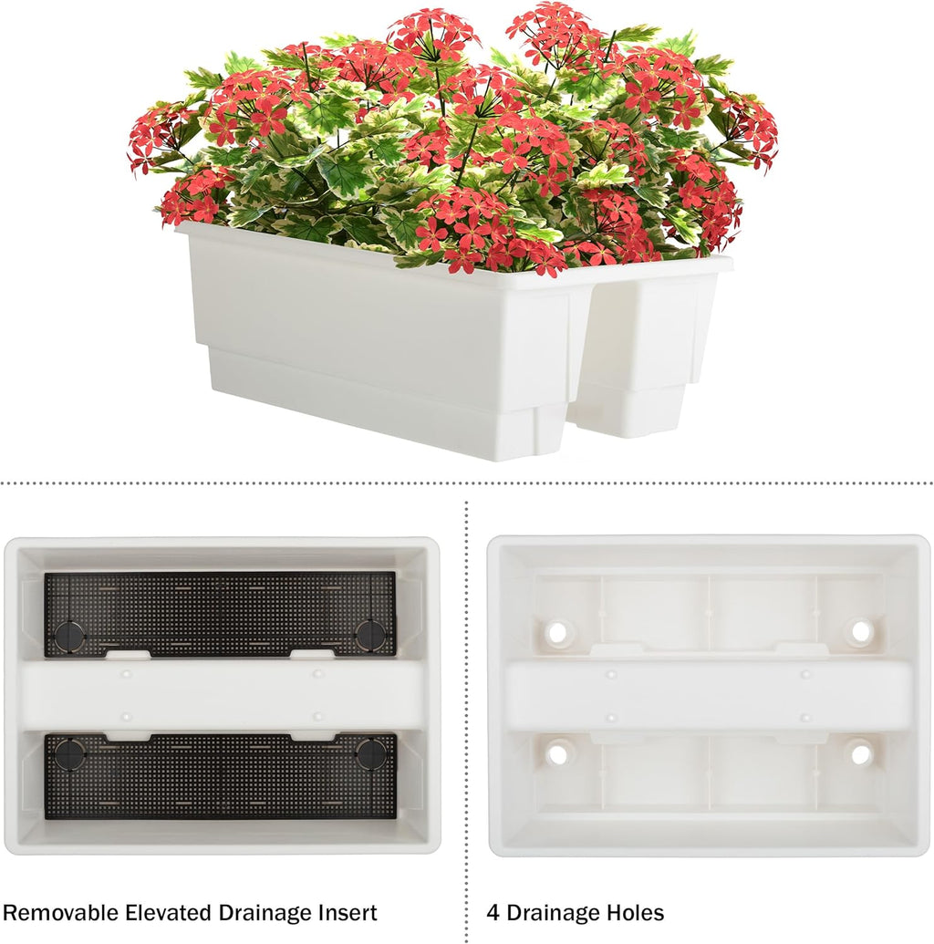 Pure Garden Railing Planter - 20.75-Inch Flower Box with Drainage Insert - 6-Gallon Outdoor Planter Box - Deck, Porch
