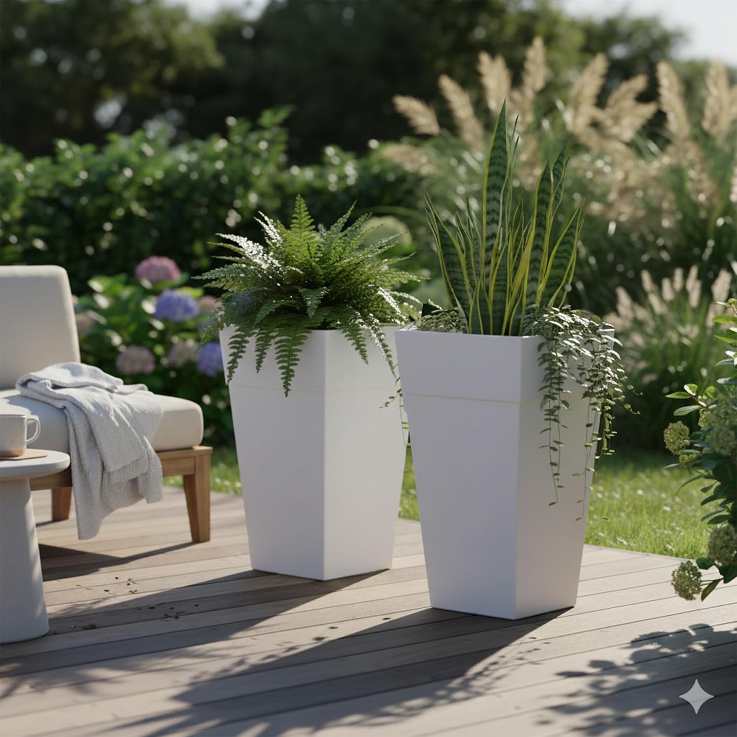Bloem Finley 25" Tall Recycled Plastic Tapered Planter, White, Set of 2 | Sharp, stylish tapered appearance with a
