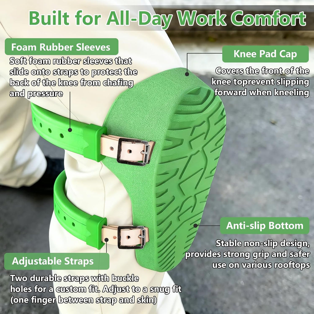 Knee Pads for Work, Roofing Knee Saver with Soft Foam Sleeves, Non-Slip Bottom, Leather Strap, Impact & Abrasion