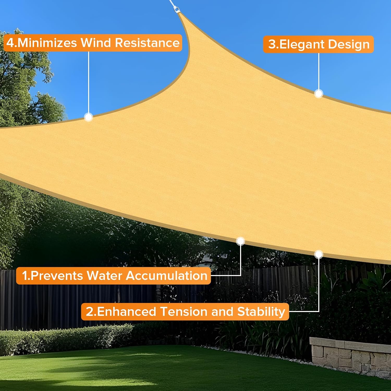 Sun Shade Sail, 12'X16' Sand Rectangle Curved Edged Commercial Grade 185GSM Permeable Outdoor Shade Cloth for Deck