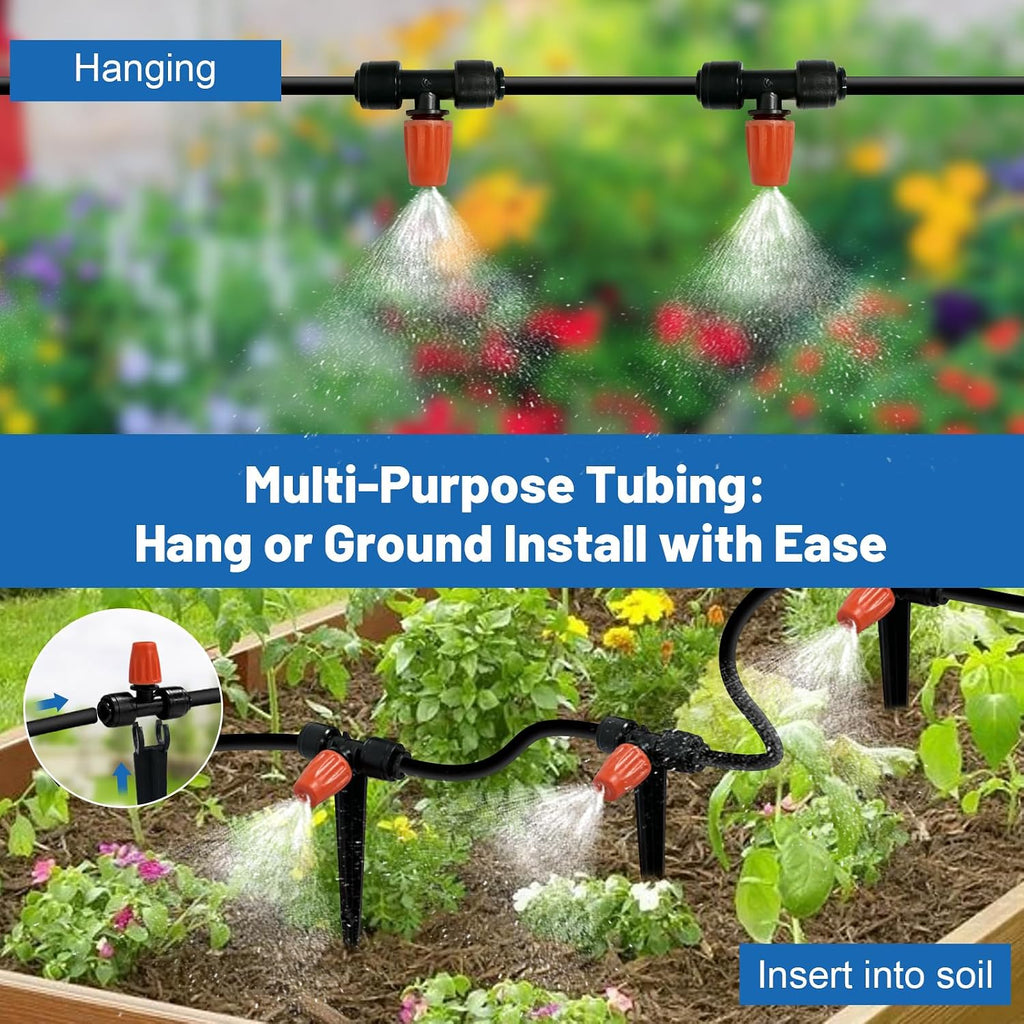 Misting Drip Irrigation System for Garden Watering,Raised Bed 60FT | Quick-Connect Micro Mist Kit for