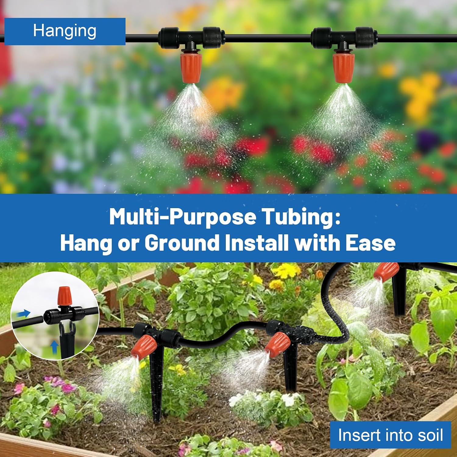 Misting Drip Irrigation System for Garden Watering,Raised Bed 60FT | Quick-Connect Micro Mist Kit for