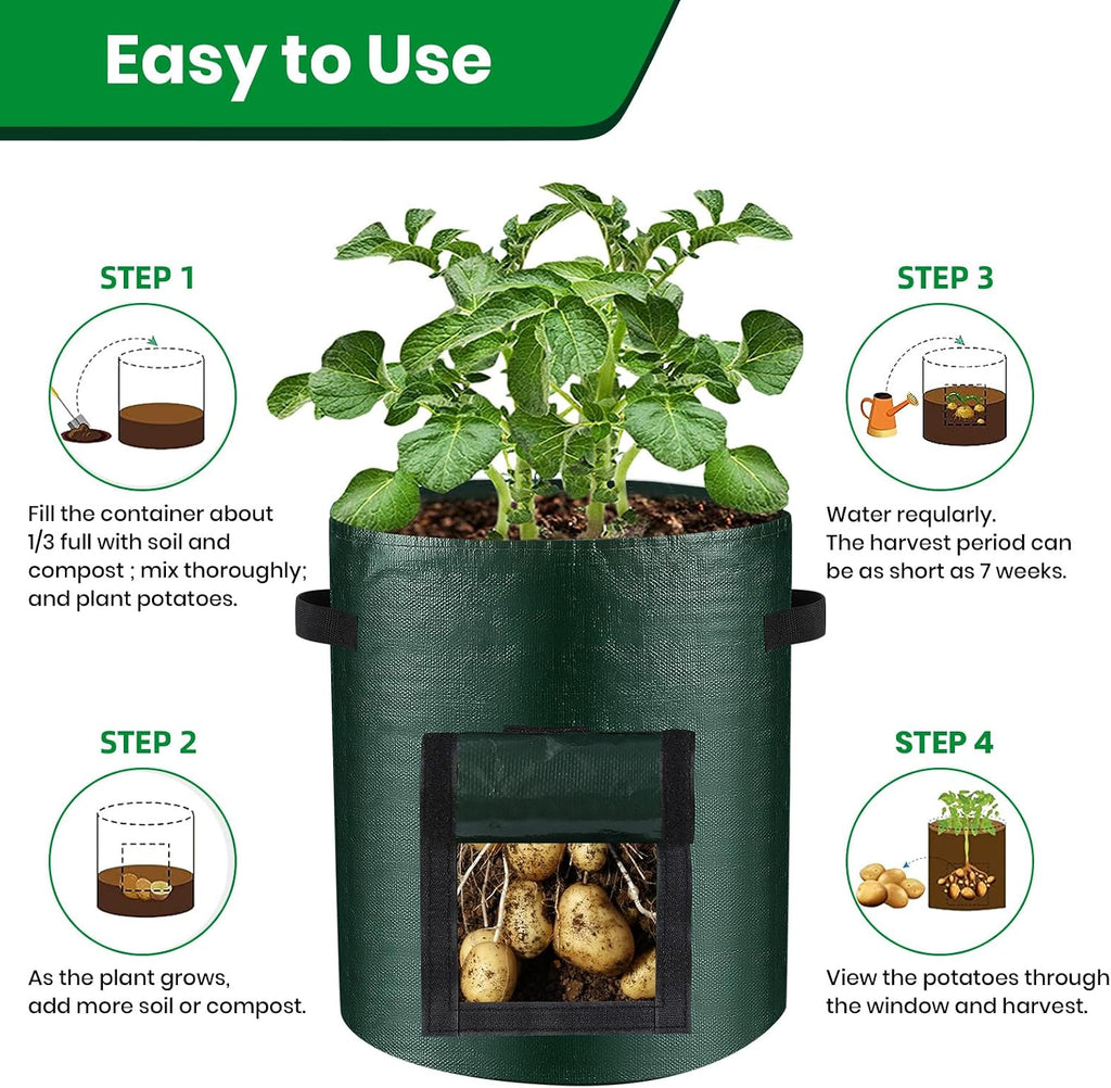 10 Gallon 8-Pack Grow Bags, Durable PE Fabric Pots with Flap and Handles, Green Planter Bags for Potato Vegetables
