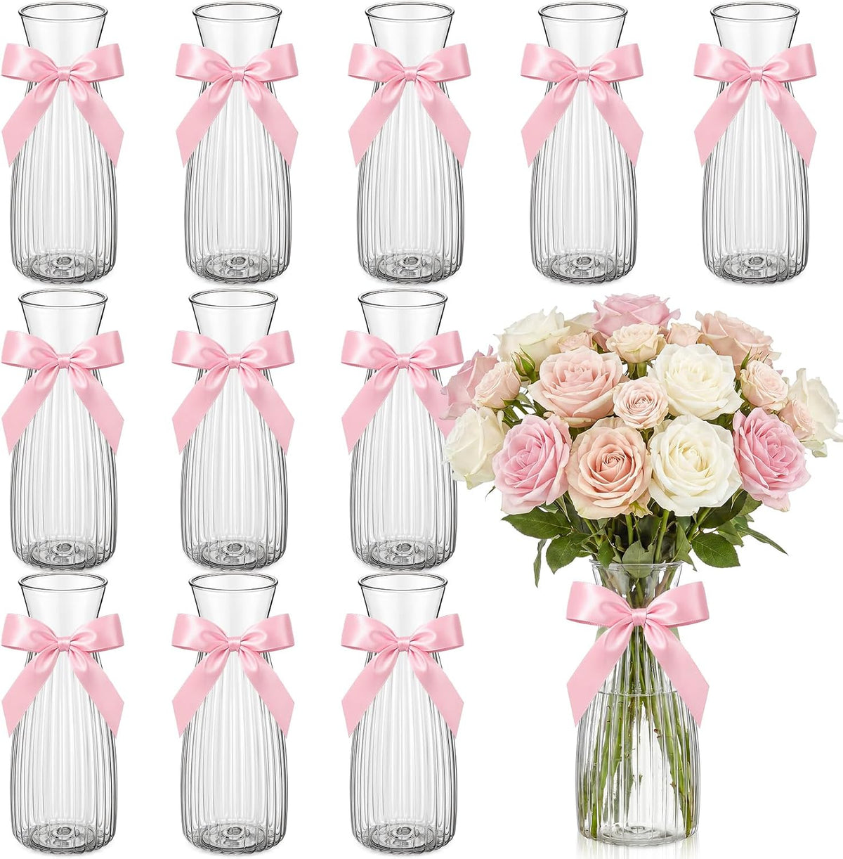 Mini Bud Vases Centerpieces for Tables,Clear Bud Vases for Flowers,Small Flower Vases Suitable for Birthday Party,Anniversary,Wedding Reception,Baby Shower (MattBlack, 12PCS)