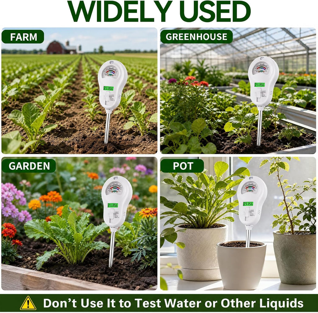 Soil Test Kit, 6-in-1 Soil Moisture Meter, PH/Sunlight/Soil Moisture/Fertility Monitor Indicator Sensor with 4